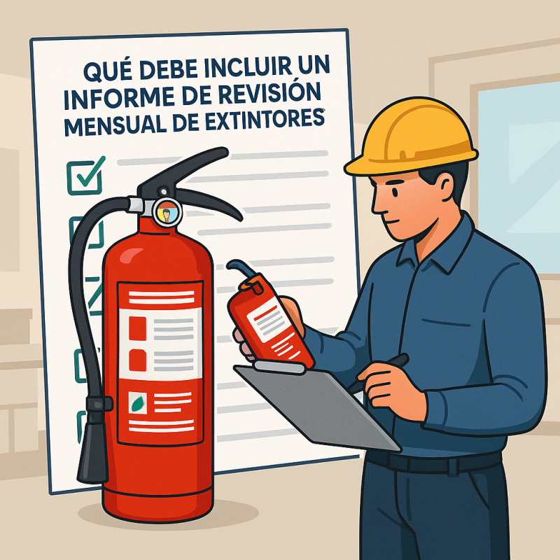 ¿Qué debe incluir un informe de revisión mensual de extintores?